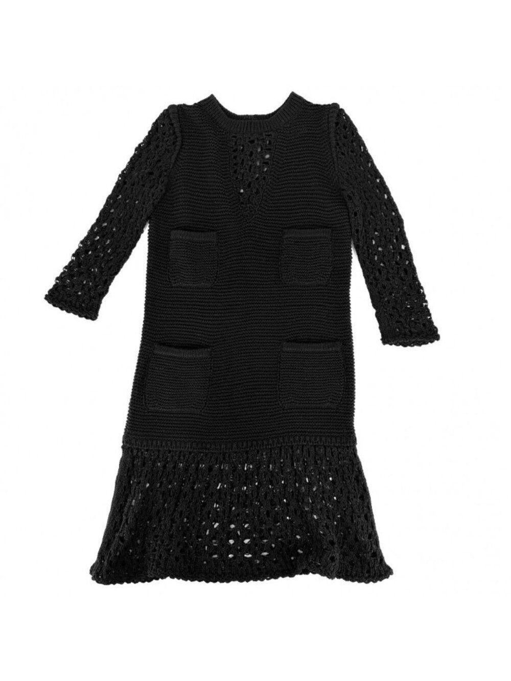 Chanel Dress Knit Long Sleeve 36 Black Cotton Spring Autumn Winter